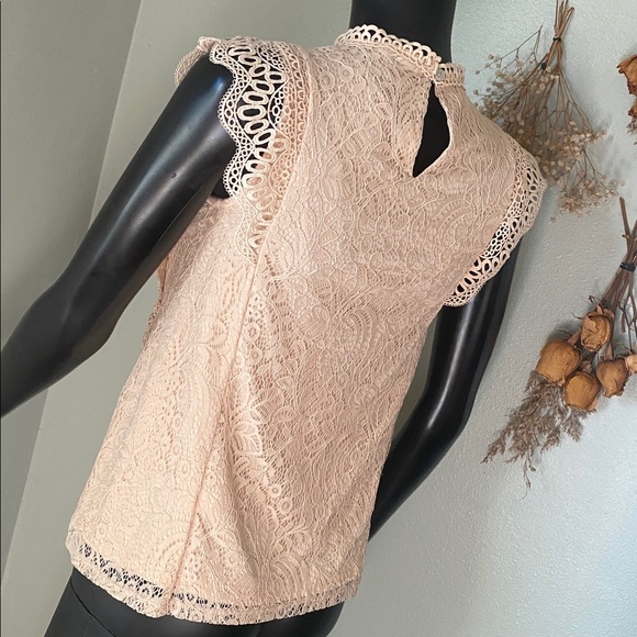 Cable & Gauge Lace Cap Sleeve Blouse - Cream - Picture 7 of 14